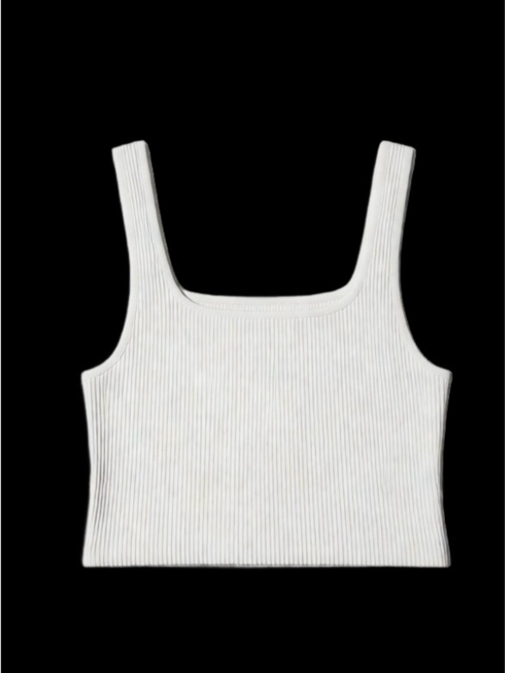 Babaton XS White Ribbed Square-Neck Crop Tank Top